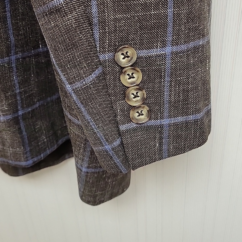 Men's Brooks Brothers 1818 Madison blazer brown/blue plaid 50R wool silk linen - Picture 4 of 8